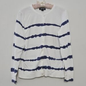 Land's End Size M White Knit Cotton Women's Button Up Long-Sleeved Cardigan Swea